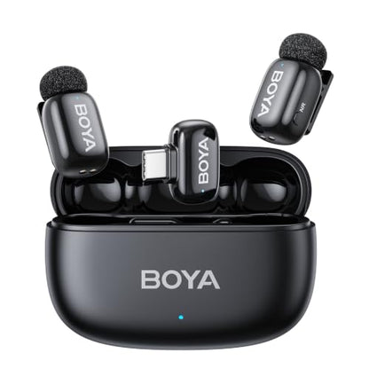 BOYA mini 2 Wireless Lavalier Microphone for iPhone 15/16/17 & Android | AI Noise Cancellation, App Control, 30H Battery Life with Charging Case for Vlogging Interviews and Content Creation - color: Black