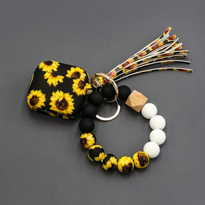Case Compatible with AirPods 4 Case,Soft Silicone Cover with Bracelet Lanyard and Keychain, Cute Wireless Charging Protective Case for Apple AirPods 4th for Women and Men (Sunflower) - color: Sunflower