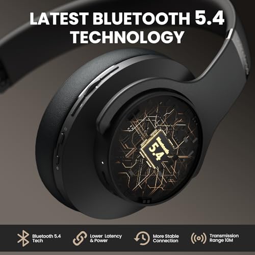 DOQAUS Bluetooth Headphones Over Ear, App Control, 9 EQ, 90H Playtime | HiFi Stereo Sound, Deep Bass, Soft Memory Foam Earpads, Foldable Design Headphones Wireless, BT5.4, ENC Mic, Black - color: Black