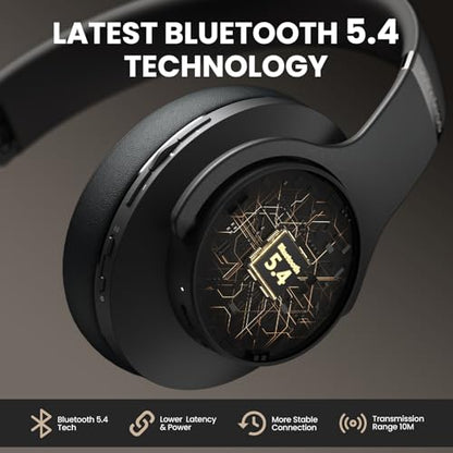 DOQAUS Bluetooth Headphones Over Ear, App Control, 9 EQ, 90H Playtime | HiFi Stereo Sound, Deep Bass, Soft Memory Foam Earpads, Foldable Design Headphones Wireless, BT5.4, ENC Mic, Black - color: Black
