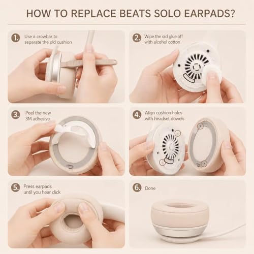 GEVO Ear Pads Replacement for Beats - Earpad Cushions for Solo 2/3 Wired Wireless Headphones Covers with Noise Isolation Memory Foam with Extra Adhesive Kit (Pink)