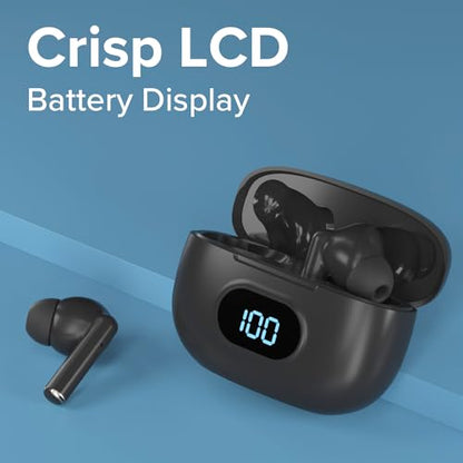 Coby True Wireless Earbuds with LCD Battery Readout Charging Case, Mini Bluetooth in-Ear Headphones with Built-in Mic, Lightweight Design, Noise-Isolating and Secure Fit, 10-Hour Playtime, Black - color: Black