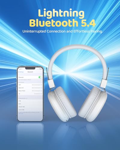 awatrue Kids Over-Ear Bluetooth Headphones, 85dBA Safe Volume, White | Built-in Microphone, Bluetooth 5.4, Foldable, 50H Playtime, USB-C Charging - color: White