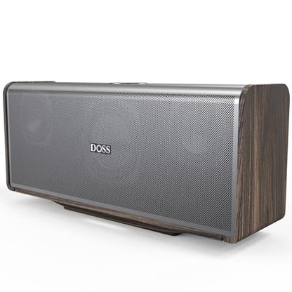 DOSS SoundBox Ultra Bluetooth Speaker, 2.1 Channel Audio, Deep Bass - Grey | 80W Powerful Sound, Wood-Grain Design, Dual DSP Tech, 18H Playtime, Elegant Living Room Decor, BT 5.3, Home & Office use - color: Gray