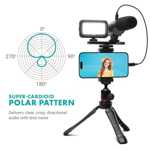 Movo USB-C Vlogging Kit for iPhone 15/16 - Phone Video Kit Accessories: Phone Tripod, Phone Mount, LED Light and Shotgun Microphone - Youtube Starter Kit for Content Creation, TikTok, Podcasts - size: USB-C