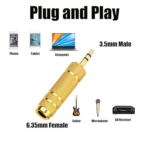 6pcs Audio Jack Adapter 6.35mm (1/4 inch) Female to 3.5mm (1/8 inch) Male Auxiliary Audio Adapter Audio Stereo Adapter Converter for Headphone Microphone - size: 6pcs 6.35F to 3.5M