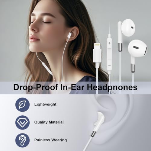 Wired Ear Buds Compatible for iPhone 14 Plus/14 Pro Max/13/12/11/XR/XS/X/8/7/Pro Max,Wired Earphone Headphones with Lightning Connector Built-in Microphone & Volume Control Headsets,Noise Isolation