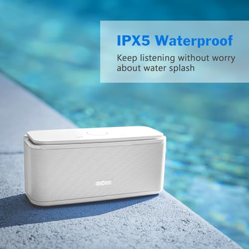 DOSS SoundBox Touch Wireless Bluetooth Speaker-12W HD Sound with Rich Bass | Portable & Small Design, IPX5 Waterproof, 20H Playtime, Handsfree, House, Office Desktop, Bedroom, Indoor Use, White - color: White