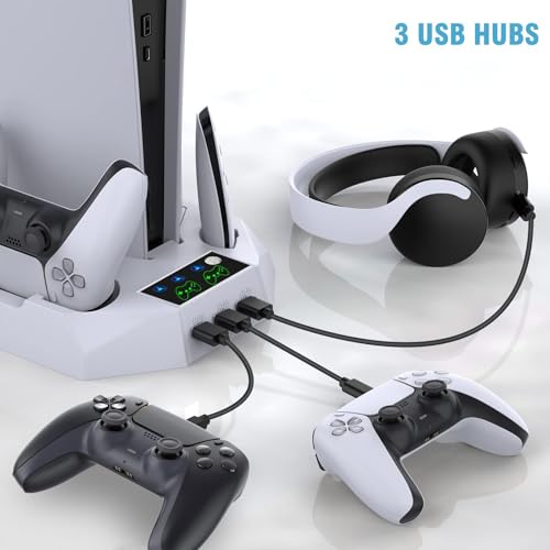 Stand for PS5 Consoles Models, Pa5 Cooling Station for Original with 2 Controller Charging Station, 3 Level Quiet Cooling Fan - color: Red
