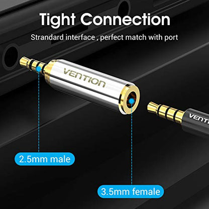 VENTION 3.5mm Female to 2.5mm Male Audio Adapter Converter Premium Quality Headphone Earphone Headset 2.5mm Male to 3.5mm Female Audio Connector Gold Plated 3 Ring Jack Stereo or Mono(2 Pack)
