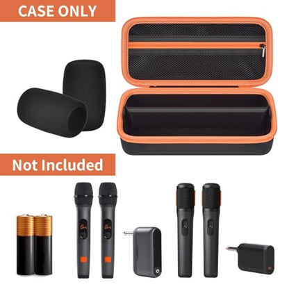 Wireless Microphone Case for JBL PartyBox Wireless Mics | Hard EVA Shell, Removable Divider, Mesh Pocket for Receiver and Batteries, with 2 Foam Windscreens, Carry Handle, Box Only