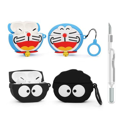 (2Pack+Cleaner Pen) XMBYGY Case for Apple AirPods Pro 2nd/1st Generation Wireless Earbuds with Cleaning Pen Kit, Silicone Cute Charging Case Shockproof Protective Cover for AirPods Pro 1/2 (A+BKelf) - color: A+BKelf