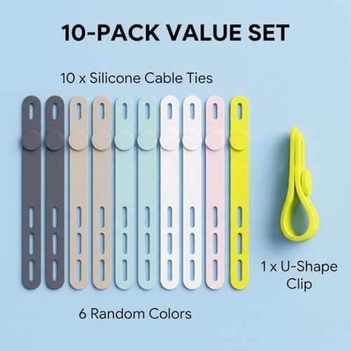 10Pcs Silicone Cable Ties, Reusable Adjustable Cord Straps - color: 10pcs- Cable Ties