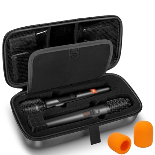 Microphone Case Compatible with JBL Wireless Two Mic System (CASE ONLY) | with Mic Covers, Customizable Foam, Dual Mic Case for Party Box, Singing Karaoke Travel Bag | Waterproof & Dirt Resistant - color: Upgrade-Grey