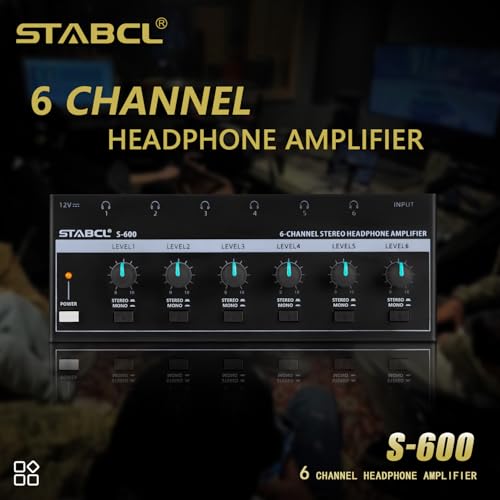 Headphone Amplifier 6 Channel, Stereo Headphone Amp with 3.5mm&6.35mm Input and Output, Metal Portable Studio Headphone Amp Splitter, Headphone Mixer with Mono and Stereo for Recording Studios - size: 6