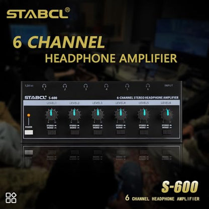 Headphone Amplifier 6 Channel, Stereo Headphone Amp with 3.5mm&6.35mm Input and Output, Metal Portable Studio Headphone Amp Splitter, Headphone Mixer with Mono and Stereo for Recording Studios - size: 6
