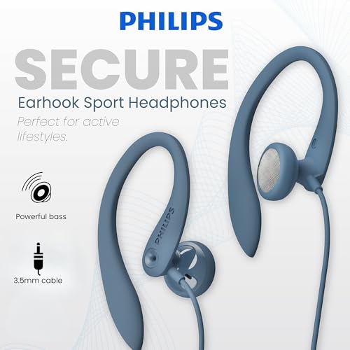 Philips SHS3200BL Flexible Earhook Headphones, Blue - color: Blue, style: 3.5MM NO-MIC