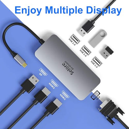 USB C to Dual HDMI Adapter,7 in 1 USB C Docking Station to Dual HDMI Displayport VGA,USB to 3USB 2.0, Multi Monitor Adapter for Dell XPS 13 15,Lenovo Yoga,Huawei Matebook X pro,etc - color: Gray