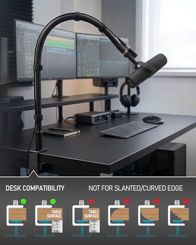 KC32 24-Inch Gooseneck Mic Stand, Heavy-Duty Desk Clamp for Podium | Flexible Arm Microphone Holder, Lectern Mount, 5/8-27 Thread, 3/8-16 Adapter, Mic Clip, Podcast, Pulpit, Studio, 2.2 lb Load - size: 24-INCH