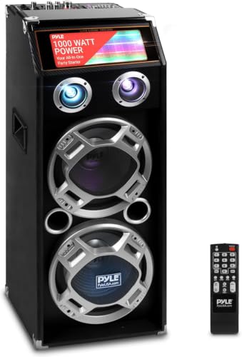 Pyle Wireless Active PA Speaker System - 1000W Portable High Powered Bluetooth Compatible Outdoor Sound Speaker w/ USB SD MP3 FM Radio AUX RCA LED DJ Lights - 35mm Stand Mount, Remote - color: Black