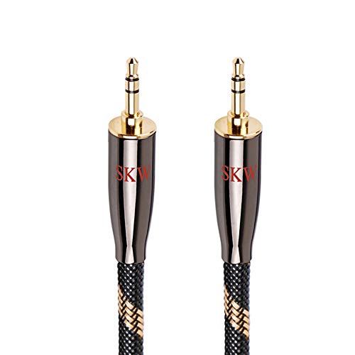 SKW Audiophile Heavy Gauge 3.5mm Stereo Aux Thick Cable 9.8ft/3m | Dual-shielded, 24K gold-plated TRS plugs, 6.8mm OD nylon-braided jacket, rigid strain relief, home stereo & DAC link - size: 9.8 ft