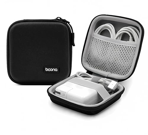 Small Travel Carrying Storage Case, 4.4"x4.4" Charger Organizer, Pouch compatible with MacBook Power Adapter, Laptop Accessories Cables, Cords, USB Drives, Earphones | Portable travel pouch, holds MacBook power adapter, cables, USB drives, earphones and s