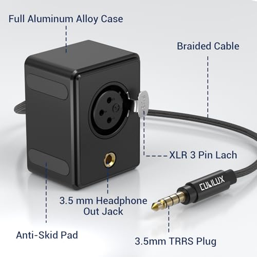 Cubilux XLR to 3.5mm Microphone Adapter with Headphone Jack, XLR Female to 1/8 TRRS Combo Jack MIC Converter Compatible with MacBook, Smartphone, Tablet, PC, 3.3 Feet
