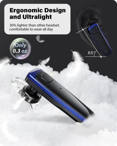 ADADPU Bluetooth Headset - V5.0 Wireless Handsfree Earpiece Built-in Dual Mic Noise Cancelling, 10 Days Standby 16Hrs HD Talktime Ultralight Headset for iPhone Android Samsung Laptop(Blue) - color: Blue