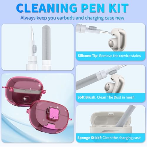 for Bose Ultra Open Earbuds Case with Secure Lock & Phone Stand, Soft TPU Shockproof Protective Clear Case for Bose Open Ear Earbuds Accessories with Cleaning Pen & Keychain (Deep Rose) - color: Deep Rose