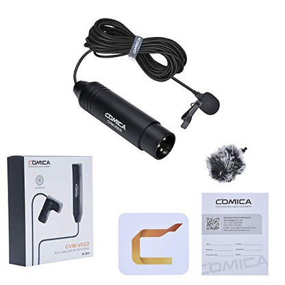 COMICA CVM-V02O Phantom Power Omnidirectional XLR Lavalier Lapel Microphone,14.76 fts Lapel Mic for Canon Sony Camcorders Zoom H4n H6 Tascam DR-60D/70D DR-100 Recorders Audio Mixer (1 Pack)