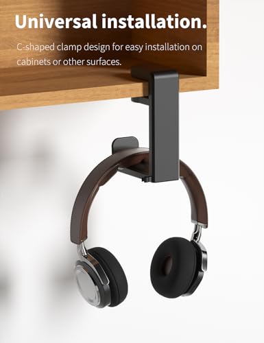 Headphone Hook Under Desk Holder 360-Degree Adjustable Rotation, Black - color: Black