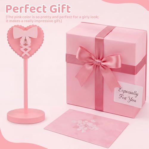 Kingdder Pink Heart Bow Headphone Stand Cute Wood Headphone Stand Holder | Decorative Desk Accessory for Gamer Room Office, Adorable Headphone Organizer, Gift for Young Women Teacher Girlfriend - style: Heart Bow