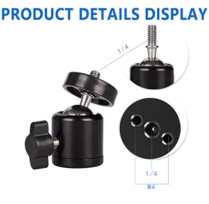 Hot Shoe Mount Adapter 360 Degree Swivel Mini Ball head with 1/4 inch Screw for DSLR Camera, Monitor, Gopro，Camcorder, Flash Light, Tripod, Microphone (2 Pack)