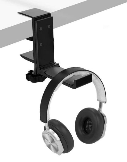 Foldable Headphone Stand Hanger Holder, Aluminum Headset Stand Clamp Hook Under Desk Space Saving Mount, Universal Fit for All Gaming Headsets, Black