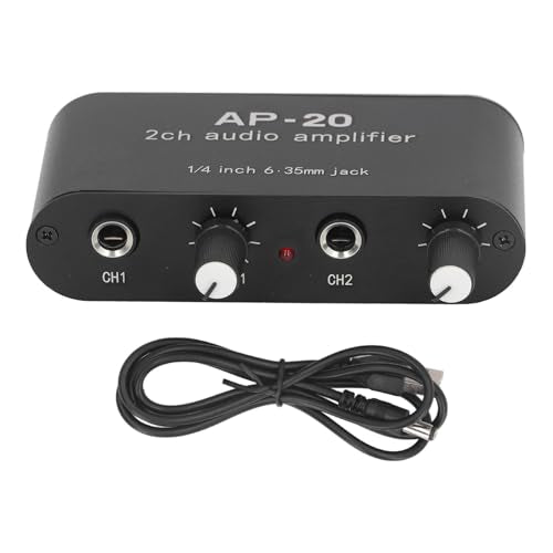 Dual Channel Sound Preamplifier Professional Grade 1/4 Inch 6.35mm 0 to 20db Gain Adjustable Amplifier Amp for Microphones Instruments Music Signals Aluminum Alloy Compact Size