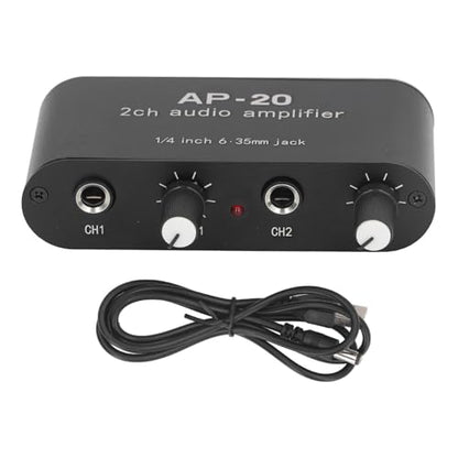 Dual Channel Sound Preamplifier Professional Grade 1/4 Inch 6.35mm 0 to 20db Gain Adjustable Amplifier Amp for Microphones Instruments Music Signals Aluminum Alloy Compact Size