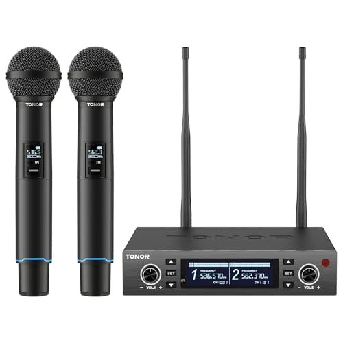 TONOR Rechargeable Wireless Microphone System, Dual Metal Handheld Cordless Mic with Box Receiver, 2x100 UHF Professional Dynamic Mic for Karaoke, Church, Singing, Wedding, DJ, 100 m/328ft, TW750 - style: Box Receiver