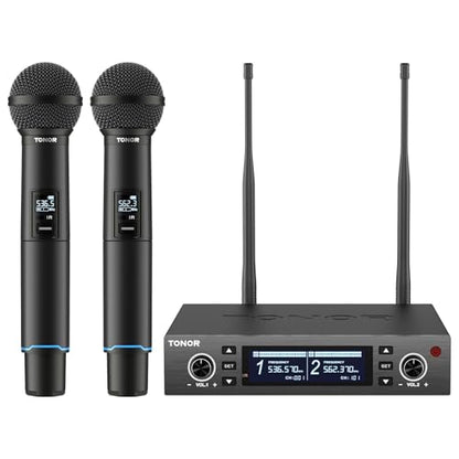 TONOR Rechargeable Wireless Microphone System, Dual Metal Handheld Cordless Mic with Box Receiver, 2x100 UHF Professional Dynamic Mic for Karaoke, Church, Singing, Wedding, DJ, 100 m/328ft, TW750 - style: Box Receiver