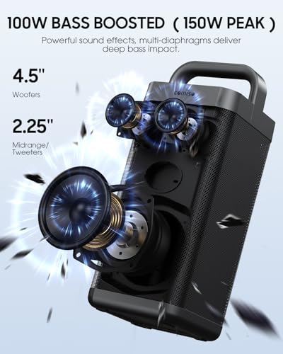 comiso Portable Bluetooth Speaker, Deep Bass, 150W Peak, IPX6 Waterproof