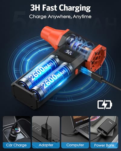 Electric Air Duster, 280000RPM Brushless Motor Cordless Blower | Air Blower, 4-Gear Adjustable Dust Remover with LED Display & Light for Keyboard Computer Car Home Outdoor