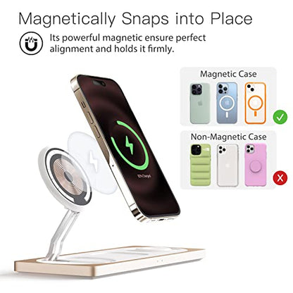 3 in 1 Wireless Charging Station for Apple Devices with MagSafe | For iPhone 17/Air/16/15/14/13/12, AirPods & Apple Watch, Foldable Portable Aluminum Charging Stand, Adapter Included - color: Golden