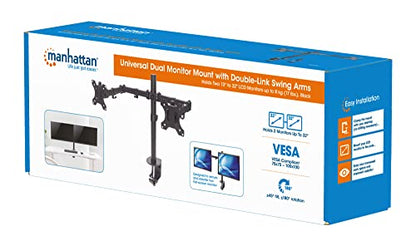 MH Dual Monitor Mount Double-Link Swing Arms for 13 to 32 Inch Displays | Steel arm desk clamp for two 13-32in displays, 75x75/100x100 VESA, 17lb each, no drill 461528 - style: 2 Arms