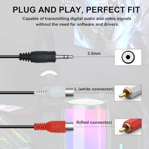 3.5 mm to Dual RCA Audio Cable 1x Male to 2X RCA, Black | Female 1/8 Stereo Mini Jack RCA Adapter Audio Plated Copper Shell Stereo Audio Adapter Cable