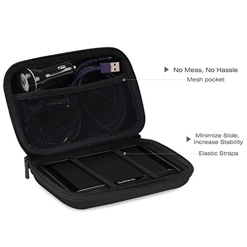 MoKo 7-Inch GPS Carrying Case for Garmin, Tomtom & Magellan, Black | Shockproof EVA Shell, Soft Velvet Lining, Elastic Strap, Mesh Pocket Storage, Zipper Closure for Travel Protection