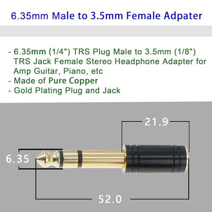 3.5mm Male to 6.35mm Female Stereo Pure Copper Adapter, 1/4 Male to 1/8 Jack Female Adapter, Used for Conversion Headphone Adapter, Electronic Drum/Pianos/Guitars, Black Fashion 4-Pack