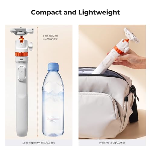 K&F CONCEPT 62'' Selfie Stick Tripod. | 2-in-1 Phone Holder, 360°Ball Head Compatible with DJI Osmo Pocket 4/3 GoPro 13/12 iPhone17. MS08 - color: White