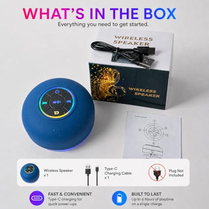 Bluetooth Shower Speaker with LED – Portable Wireless Mini Speaker with Mic & Suction Cup, IPX4 Water Resistant for Shower, Travel, Pool, River Floating, and Outdoor Fun (Blue) - color: Blue