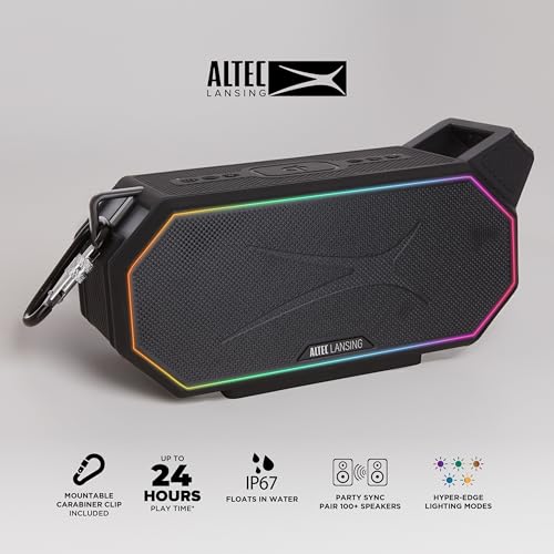 Altec Lansing Portable Bluetooth Speaker HYDRABOOM 2.0, 32W Output Power, 16Hr Playtime, Party Sync, Qi Wireless Charging, Everything-Proof, Voice Assistant Compatible - Black