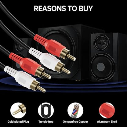RCA Cable 25ft,2RCA Male to 2RCA Male,Audio Stereo Subwoofer Cable [Hi-Fi Sound] Auxiliary Audio Cord for Home Theater, HDTV, Amplifiers, Hi-Fi Systems,Speakers and etc - size: 25ft