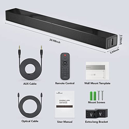 LARKSOUND Sound Bar for TV, Surround Sound System, TV Speaker Soundbar with Bluetooth/HDMI ARC/Optical/AUX/USB, 31 Inch | 60W 2.0 channel soundbar with 4 EQ modes, Night Mode, HDMI ARC, Optical, AUX, USB & Bluetooth 5.0. - size: 31 inch